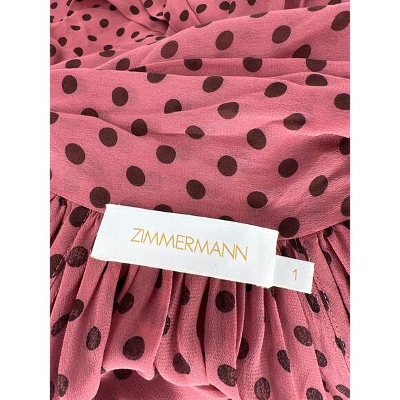 Zimmermann Polka Dot Bow Chiffon Mini Dress in Burgundy - Picture 11 of 14